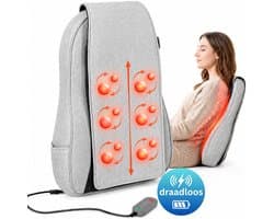 KHYR® - Draadloos Shiatsu Motion Mode Massagekussen - Rugmassage Apparaat - Op- en neer en Roterende Massagekoppen - Draadloos met Warmte functie - Massage kussen - Warmtekussen - Shiatsu massage Electrisch - Electrische Massage Apparaat voor rug