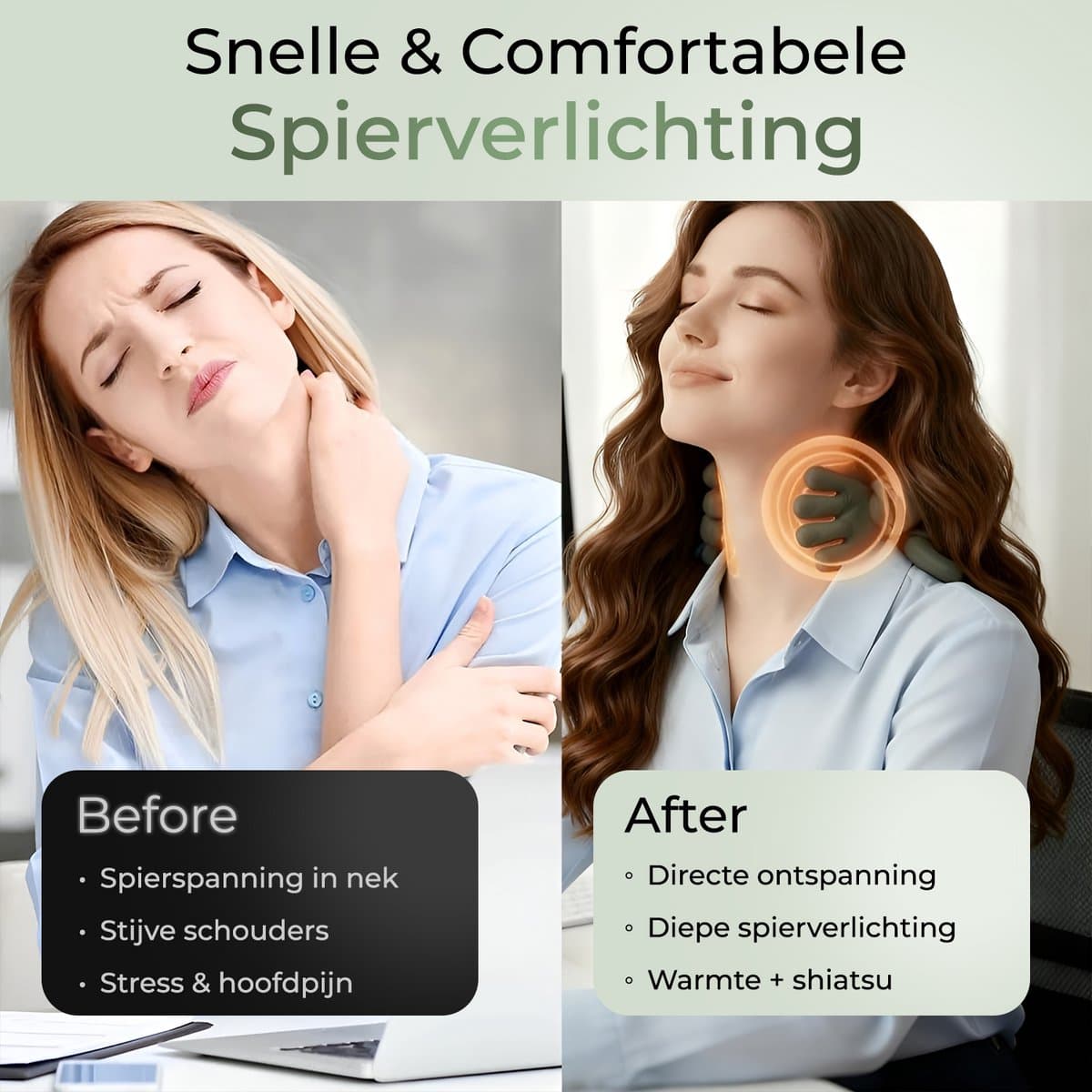 GS Goods Nekmassage Apparaat – Massagekussen – Shiatsu Massagekussen – Draadloos – Warmtefunctie – 4D Vinger Technologie – 3 Massage Standen – 2000 mAh – 70 min – Groen thumbnail 5