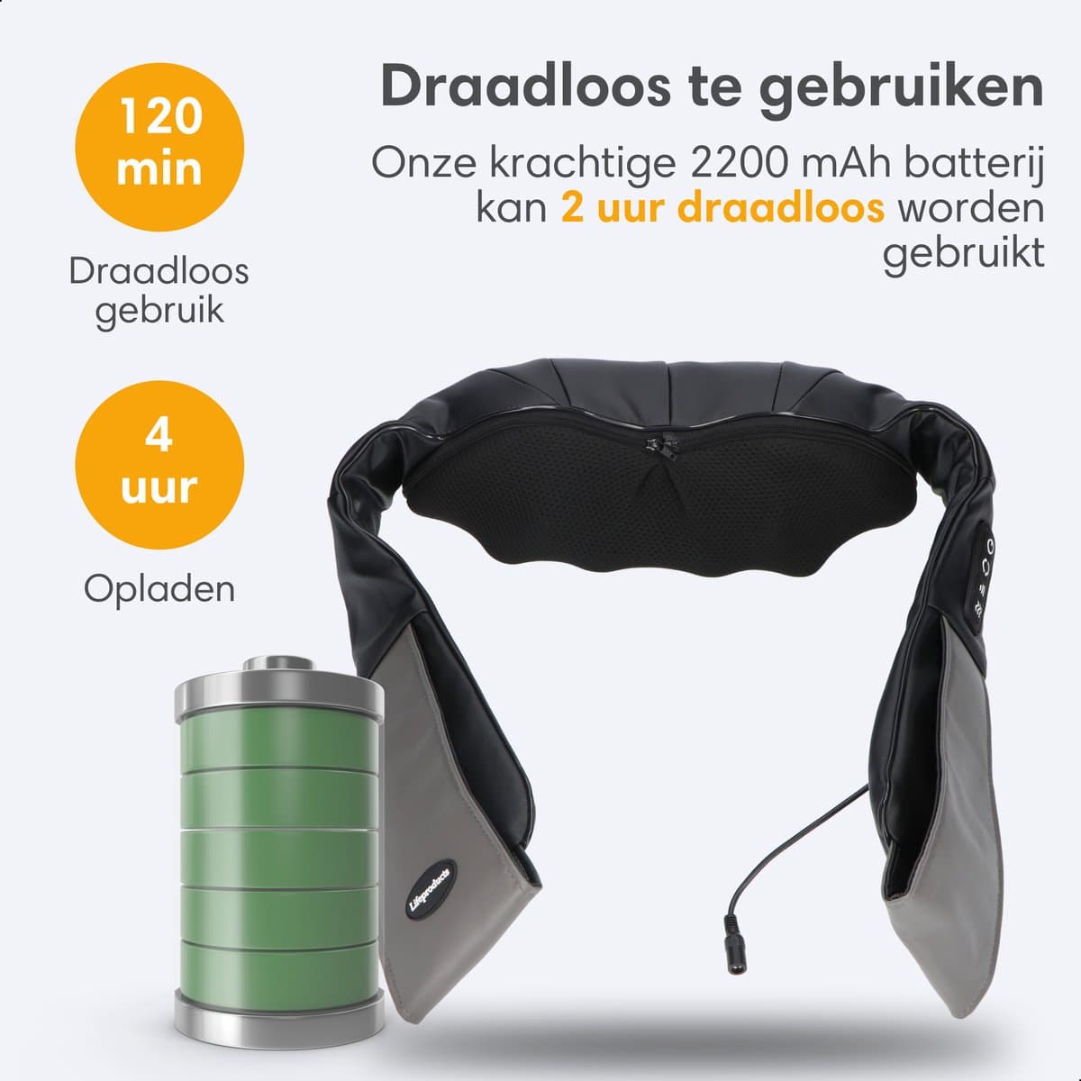 Lifeproducts Shiatsu Massagekussen Draadloos - Massage Apparaat voor Nek en Schouder - Elektrisch Nekmassage Apparaat - Massage Apparaten - Massageapparaten met Infrarood Verwarming - Met Carrybag thumbnail 8