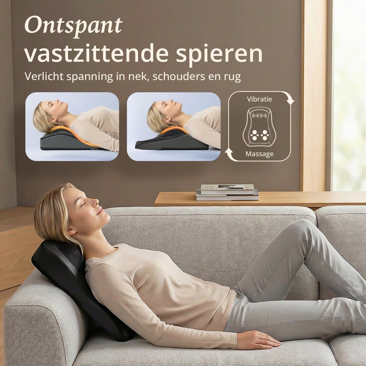 Lifeproducts Massagekussen voor Nek en Rug - Nekmassage Apparaat - Rugmassage - Shiatsu Nek Massage Apparaat met Warmtefunctie en Trilfunctie thumbnail 2