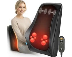 Lifeproducts Massagekussen voor Nek en Rug - Nekmassage Apparaat - Rugmassage - Shiatsu Nek Massage Apparaat met Warmtefunctie en Trilfunctie