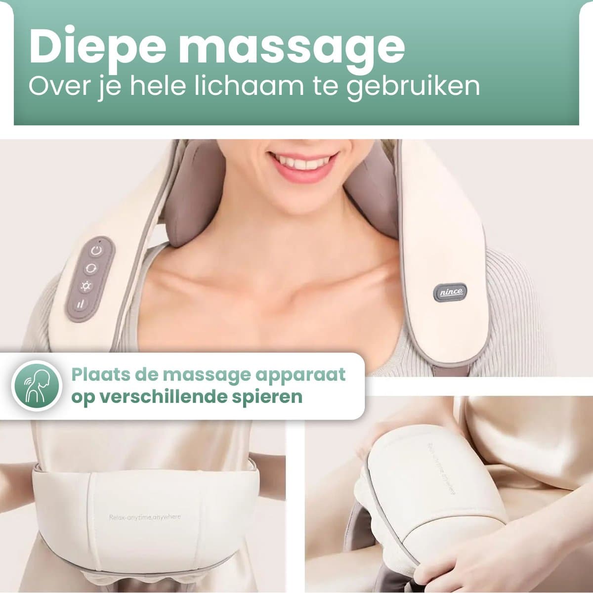 Nince Nekmassage Apparaat - Shiatsu Massagekussen - Massagekussen - Elektrisch Nekmassage Apparaat - Nek en Schouder - Infrarood thumbnail 5
