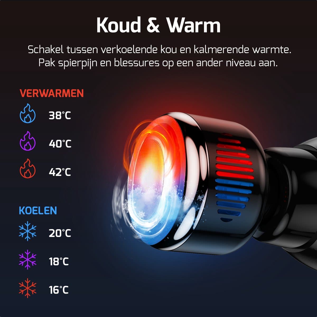FITAGE Infrarood Massage Gun Professioneel - Warm & Koud Massage Apparaat - Massageapparaat Massagegun - Massage Pistool - Zwart thumbnail 2