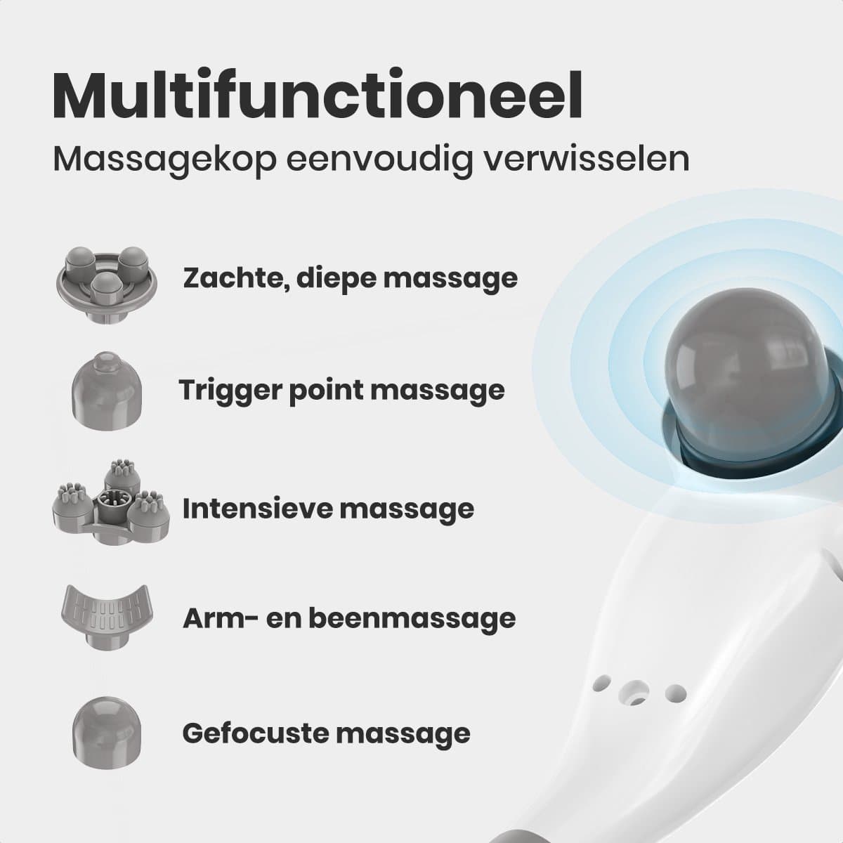 Auronic Massage Apparaat Draadloos - Rug en Nekmassage apparaat - 5 Opzetstukken - Wit/Grijs thumbnail 3
