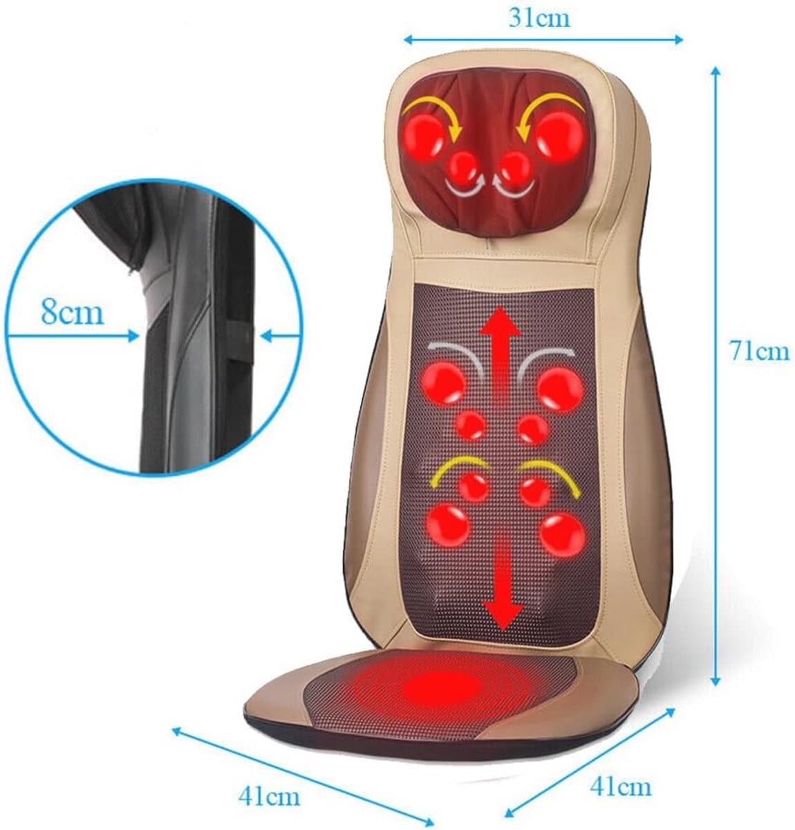 Shiatsu Massagemat voor Nek, Rug en Billen - Dieptemassage met Warmtefunctie en Trillingsmassage - Ontspanning Thuis en Op Kantoor thumbnail 2