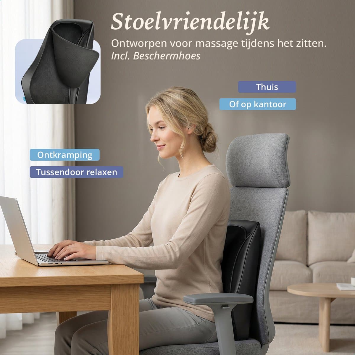Lifeproducts Massagekussen voor Nek en Rug - Nekmassage Apparaat - Rugmassage - Shiatsu Nek Massage Apparaat met Warmtefunctie en Trilfunctie thumbnail 5