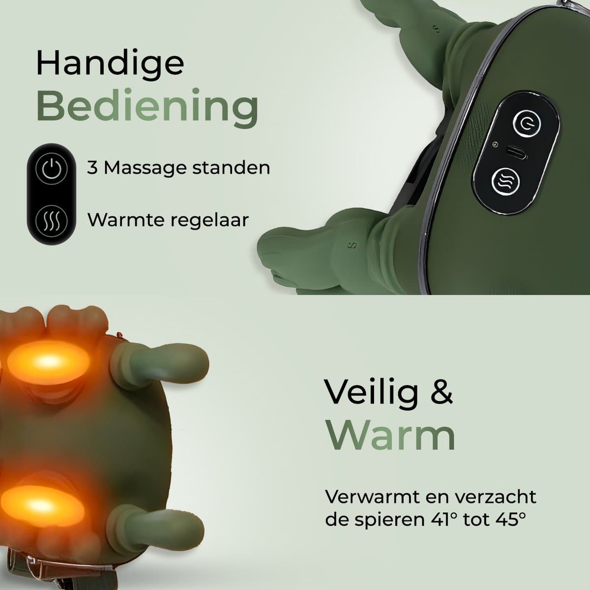 GS Goods Nekmassage Apparaat – Massagekussen – Shiatsu Massagekussen – Draadloos – Warmtefunctie – 4D Vinger Technologie – 3 Massage Standen – 2000 mAh – 70 min – Groen thumbnail 3