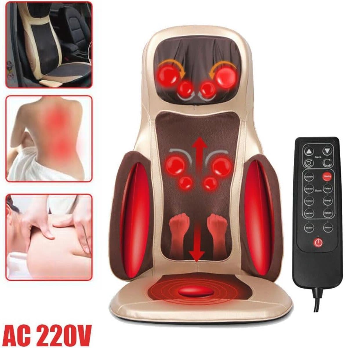 Shiatsu Massagemat voor Nek, Rug en Billen - Dieptemassage met Warmtefunctie en Trillingsmassage - Ontspanning Thuis en Op Kantoor thumbnail 3