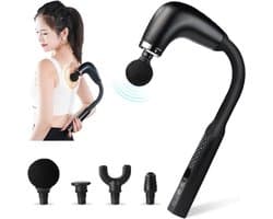 Massagepistool - massage - massage gun - Rug- en wervelkolommassage - Spiermassageapparaat met lange steel - Met 4 verwisselbare massagekoppen - Instelbare snelheid - Spierontspanning - Zwart