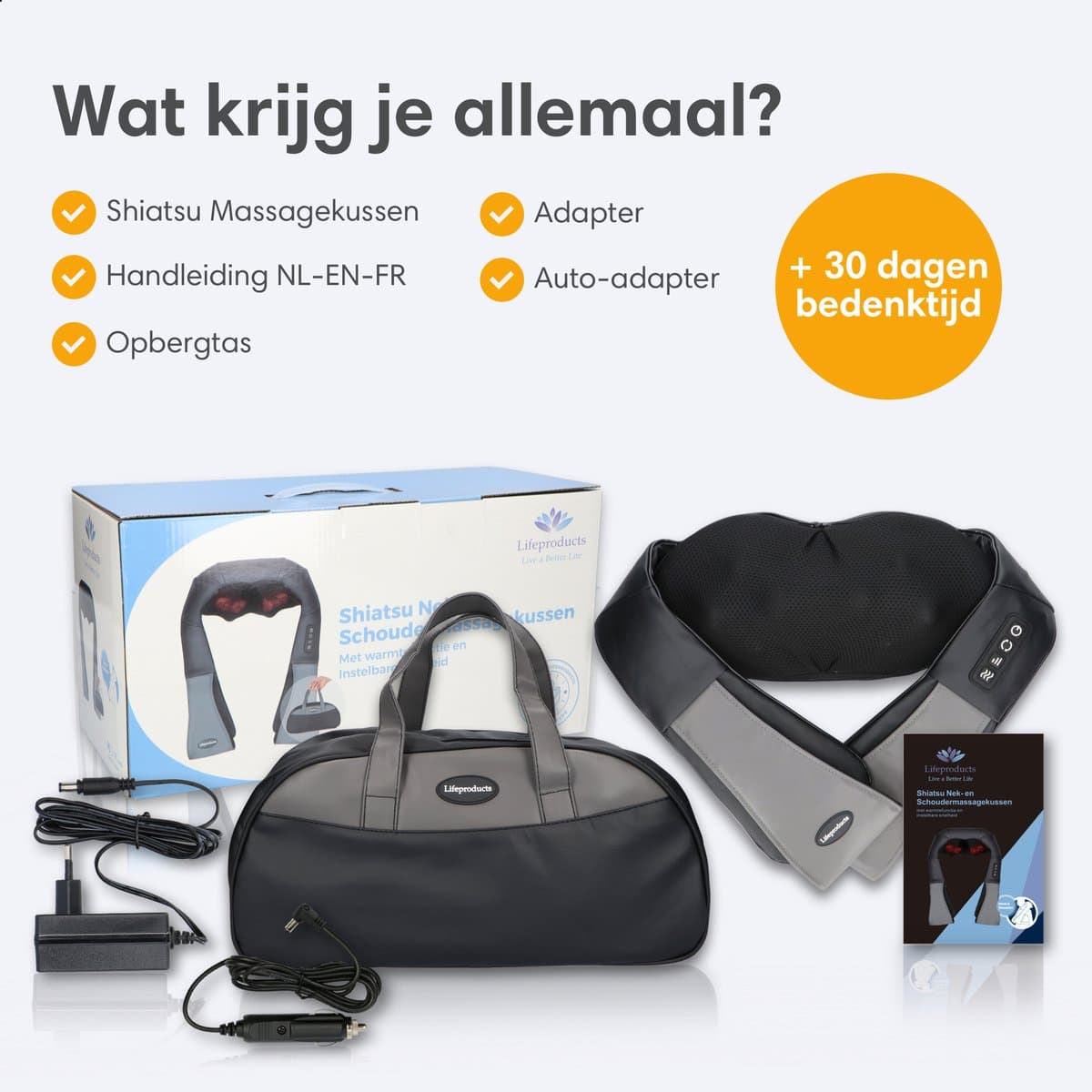 Lifeproducts Shiatsu Massagekussen Draadloos - Massage Apparaat voor Nek en Schouder - Elektrisch Nekmassage Apparaat - Massage Apparaten - Massageapparaten met Infrarood Verwarming - Met Carrybag thumbnail 10