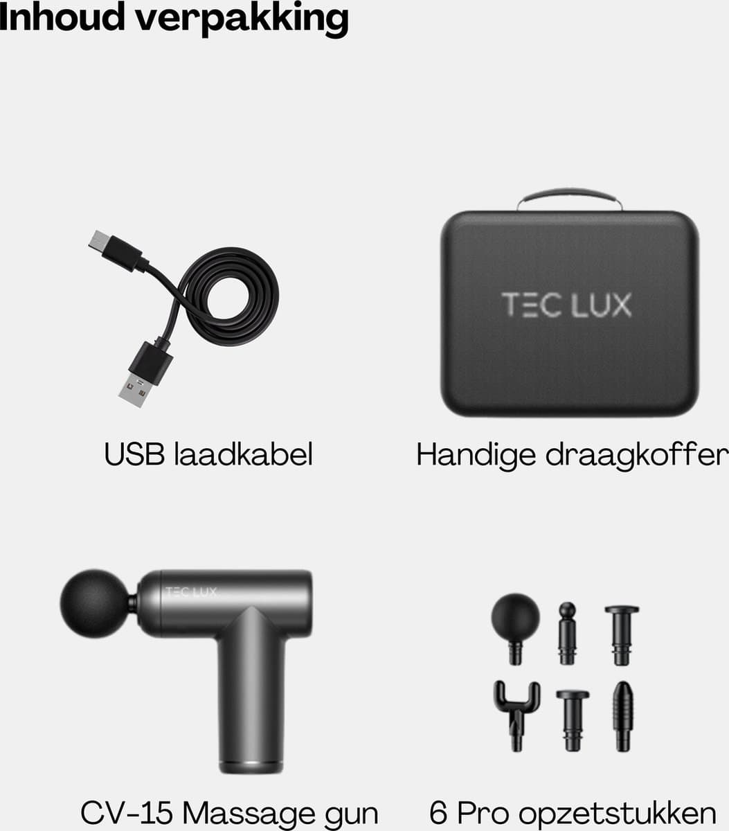 Tec Lux® Massage gun - Sport & Relax Massage Apparaat - Professioneel Massage Pistool - Fitness -Ontspanning - Stressverlichting - Spierherstel - Revalidatie - 6 Massagekoppen thumbnail 7