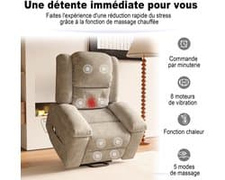 Elektrische massagestoel met 8-zone-warmtefunctie, voetsteun, 2 zijzakken, 5-versnellingsmodi, 3 modi voor het omhoog en omlaag brengen van de rugleuning, tv-stoel voor volwassenen en ouderen, ontspannende stoel voor woonkamer, slaapkamer