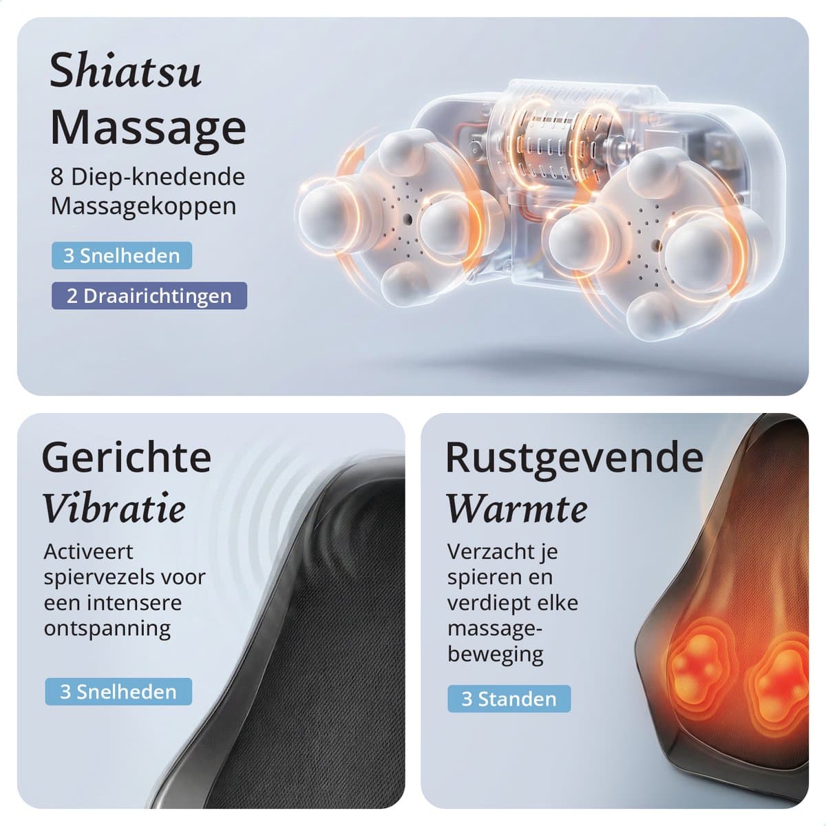 Lifeproducts Massagekussen voor Nek en Rug - Nekmassage Apparaat - Rugmassage - Shiatsu Nek Massage Apparaat met Warmtefunctie en Trilfunctie thumbnail 3