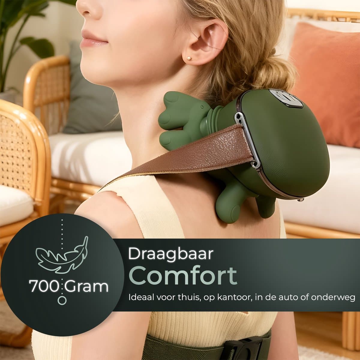 GS Goods Nekmassage Apparaat – Massagekussen – Shiatsu Massagekussen – Draadloos – Warmtefunctie – 4D Vinger Technologie – 3 Massage Standen – 2000 mAh – 70 min – Groen thumbnail 6