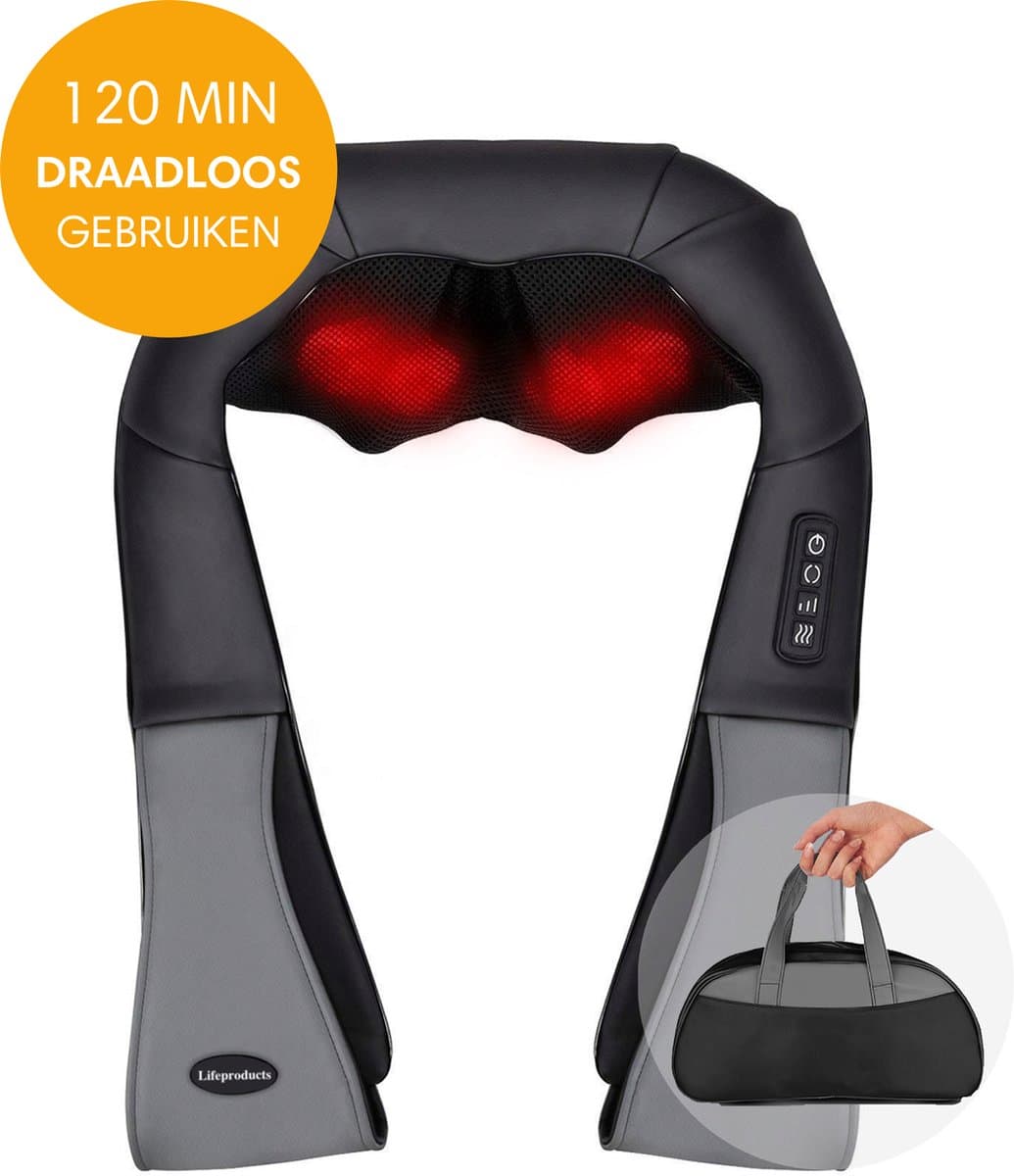 Lifeproducts Shiatsu Massagekussen Draadloos - Massage Apparaat voor Nek en Schouder - Elektrisch Nekmassage Apparaat - Massage Apparaten - Massageapparaten met Infrarood Verwarming - Met Carrybag - afbeelding 1
