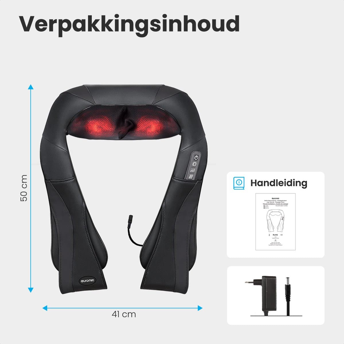 Auronic Shiatsu Massagekussen - Elektrisch Nekmassage Apparaat - Infrarood Warmtefunctie - Nek en Schouder Massage apparaat - Massage Apparaten - Zwart thumbnail 12