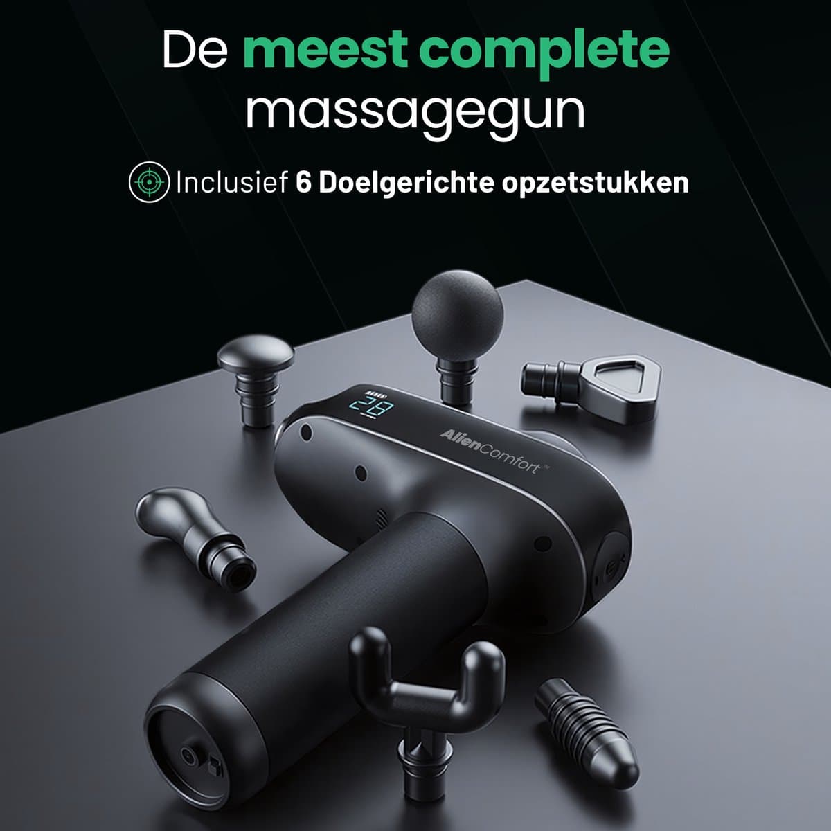 AlienComfort™ Massagegun Kepler-22b - Inclusief 6 Massagekoppen - Met Opbergkoffer - Borstelloze motor - Massage gun - Massage Pistool - Massage thumbnail 12