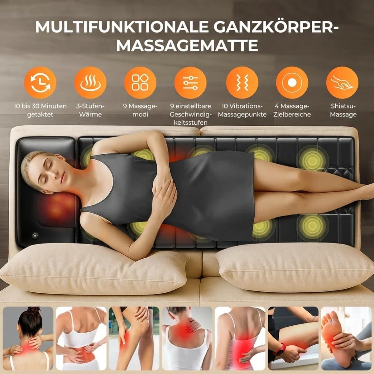 CYRO - Massagemat - Massagematras - Massage Matras met Warmte - Hele Lichaam - Verlichting Weefselpijn - Stimulatiekussen - Zwart thumbnail 5