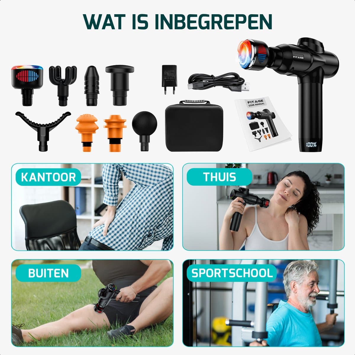FITAGE Infrarood Massage Gun Professioneel - Warm & Koud Massage Apparaat - Massageapparaat Massagegun - Massage Pistool - Zwart thumbnail 8