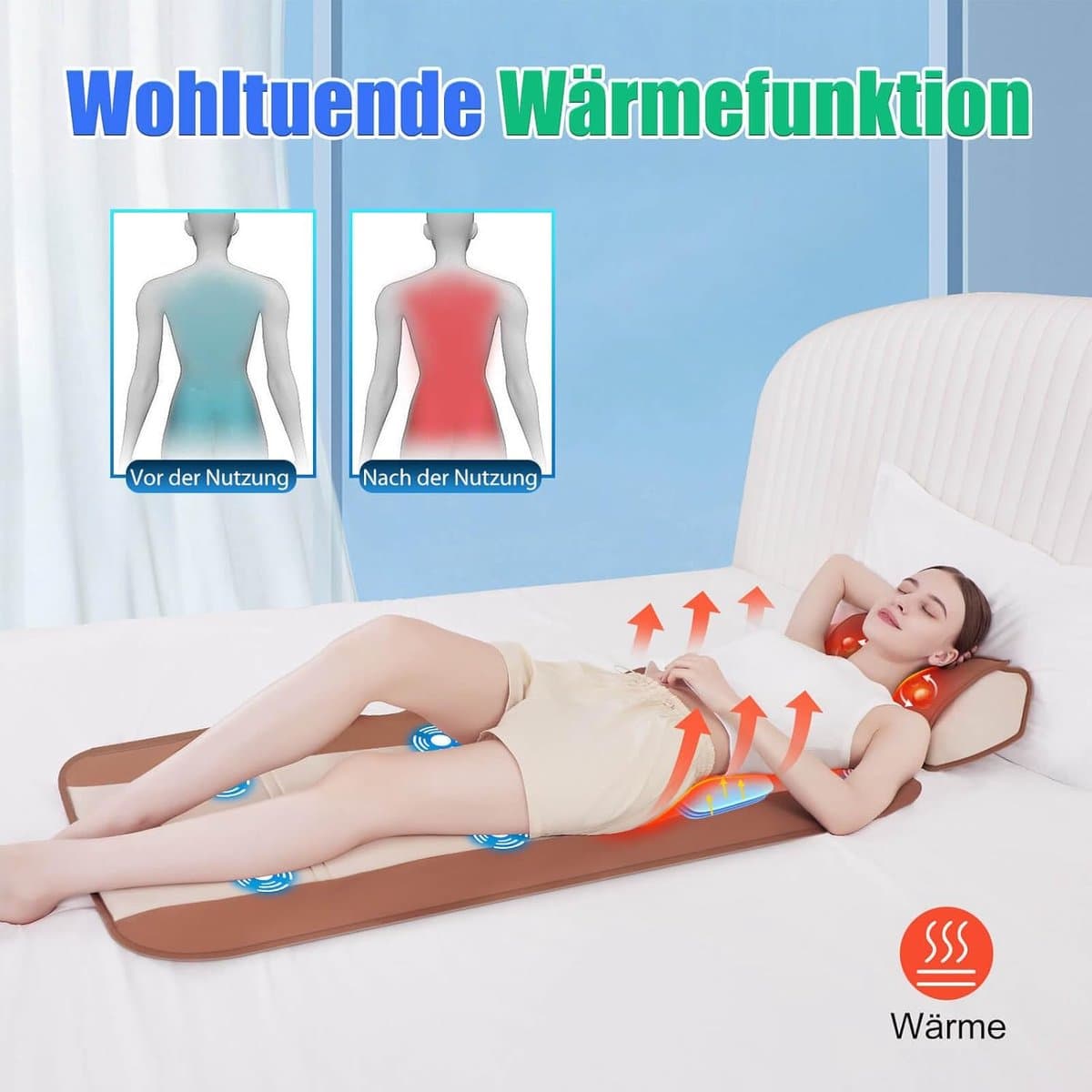 Massagemat Full Body met Warmte – Rugmassage & Lendenondersteuning – 4 Massagemodi & 6 Motoren – Verstelbare Pasvorm (1,5–1,8 m) – Ontspanning & Spierherstel thumbnail 4