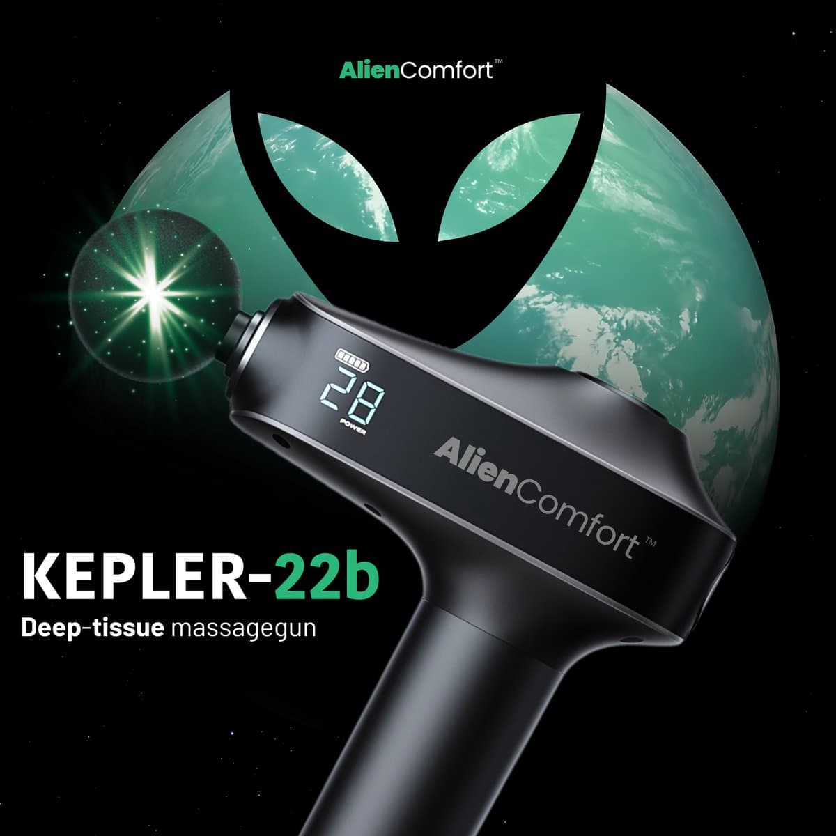 AlienComfort™ Massagegun Kepler-22b - Inclusief 6 Massagekoppen - Met Opbergkoffer - Borstelloze motor - Massage gun - Massage Pistool - Massage thumbnail 5