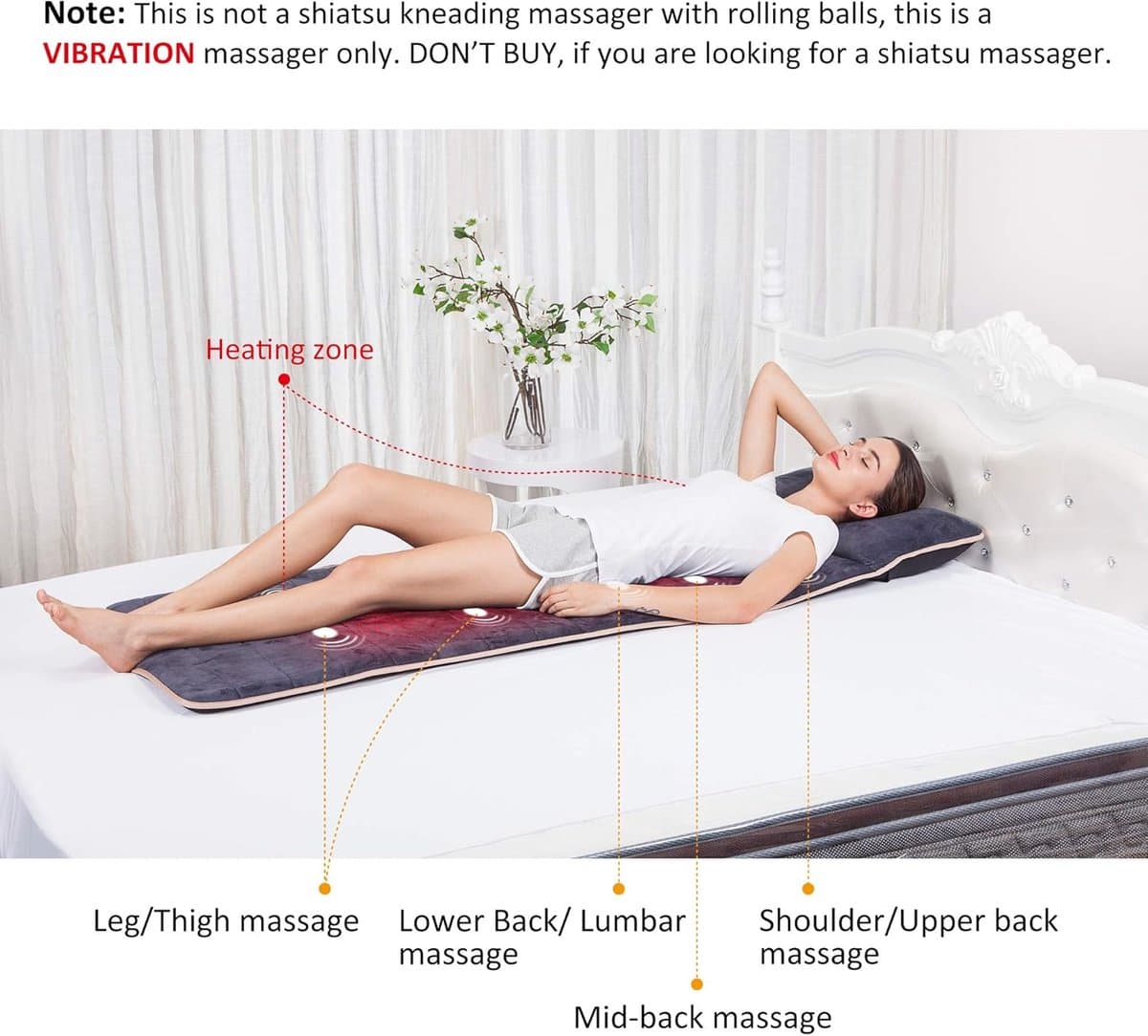 MELVRA Massagemat - Lichaamsmassage Mat - 10 Vibratiemotoren - 4 Verwarmingskussens - Voor Rug, Benen en Lumbale Wervelkolom - Massage & Warmte - Voor Mannen & Vrouwen - Cadeau thumbnail 4