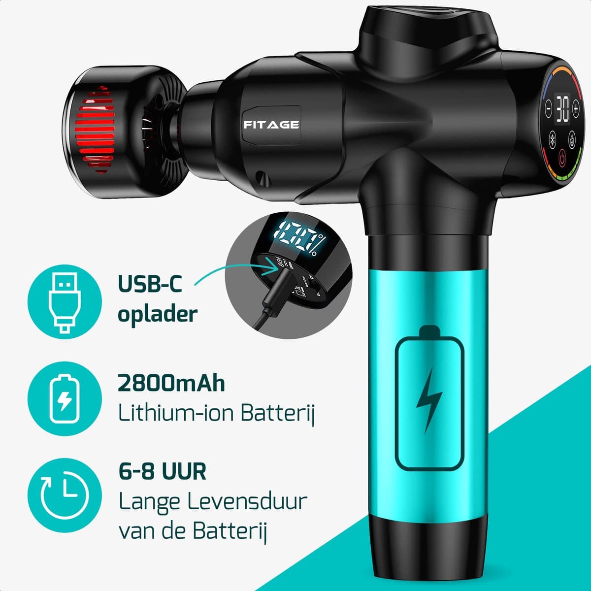 FITAGE Infrarood Massage Gun Professioneel - Warm & Koud Massage Apparaat - Massageapparaat Massagegun - Massage Pistool - Zwart thumbnail 4