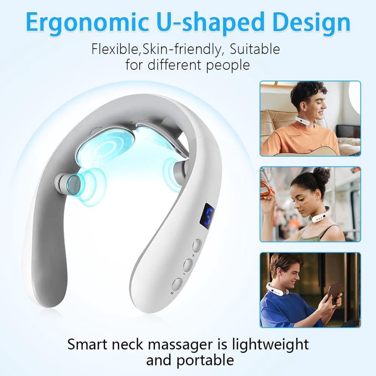Nek Massager met Warmte - Elektrische Pulse Nek Massage - Draadloze Nekologie Intelligente Massager - Elektrisch Nekmassage Apparaat - Infrarood - Nek en Schouder Massage apparaat - wit thumbnail 3