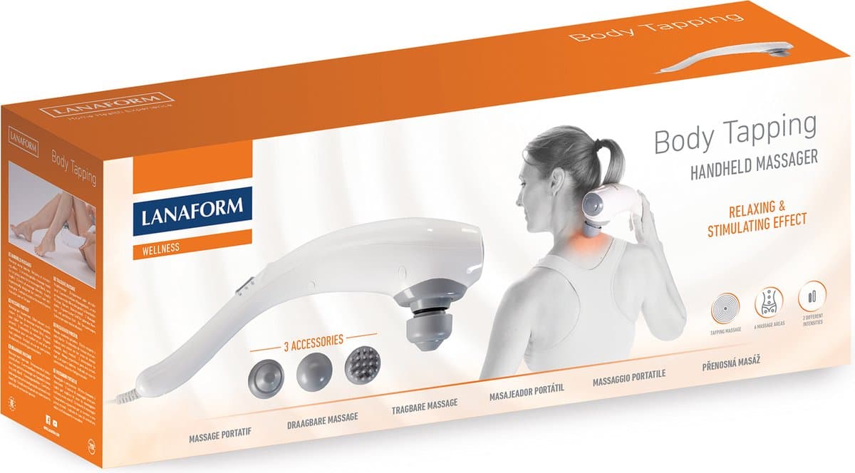 Lanaform - Body Tapping - Massage Apparaat - Massage Gun - Massage Pistool - Sport En Relax Massage - Ontspannende Vibrerende Massage - 3 Massagehulpstukken - 2 Intensiteitsniveaus - Voor Het Hele Lichaam thumbnail 8