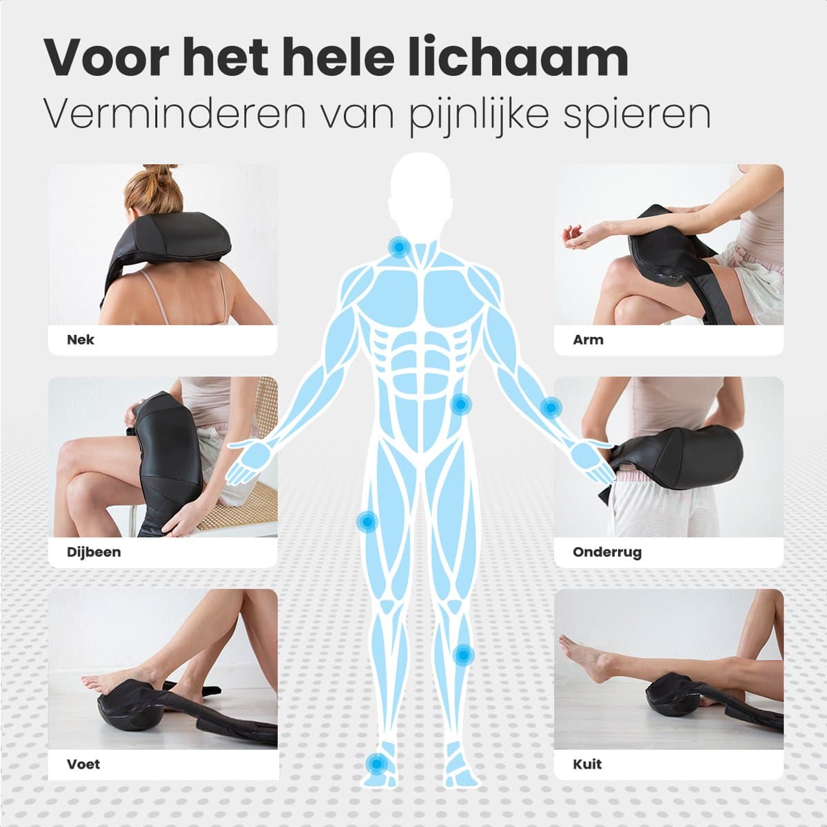 Auronic Shiatsu Massagekussen - Elektrisch Nekmassage Apparaat - Infrarood Warmtefunctie - Nek en Schouder Massage apparaat - Massage Apparaten - Zwart thumbnail 4