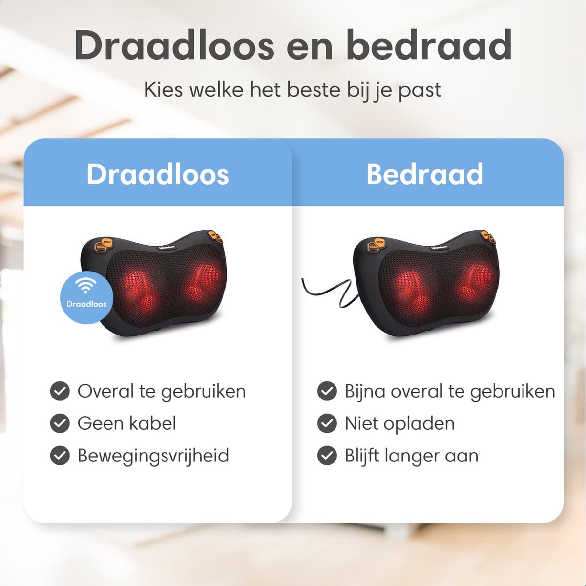 Lifeproducts Shiatsu Massagekussen Draadloos - Elektrisch Nekmassage Apparaat - Massage Apparaten - Nek en Schouder Massage Apparaat - Massageapparaten met Infrarood Verwarming thumbnail 2