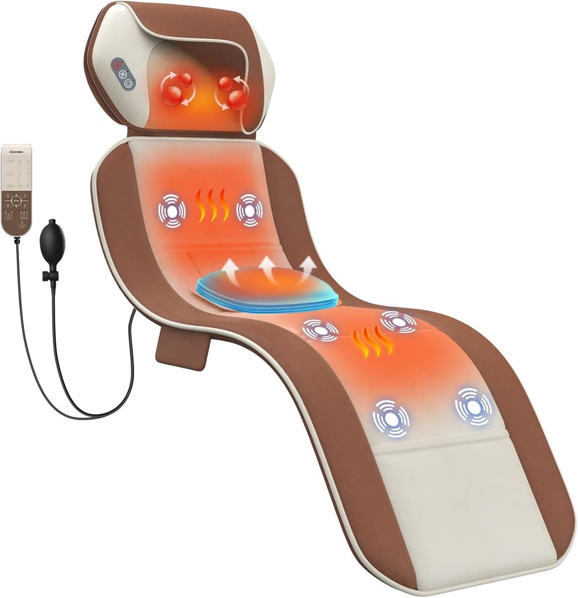 Massagemat Full Body met Warmte – Rugmassage & Lendenondersteuning – 4 Massagemodi & 6 Motoren – Verstelbare Pasvorm (1,5–1,8 m) – Ontspanning & Spierherstel - afbeelding 1