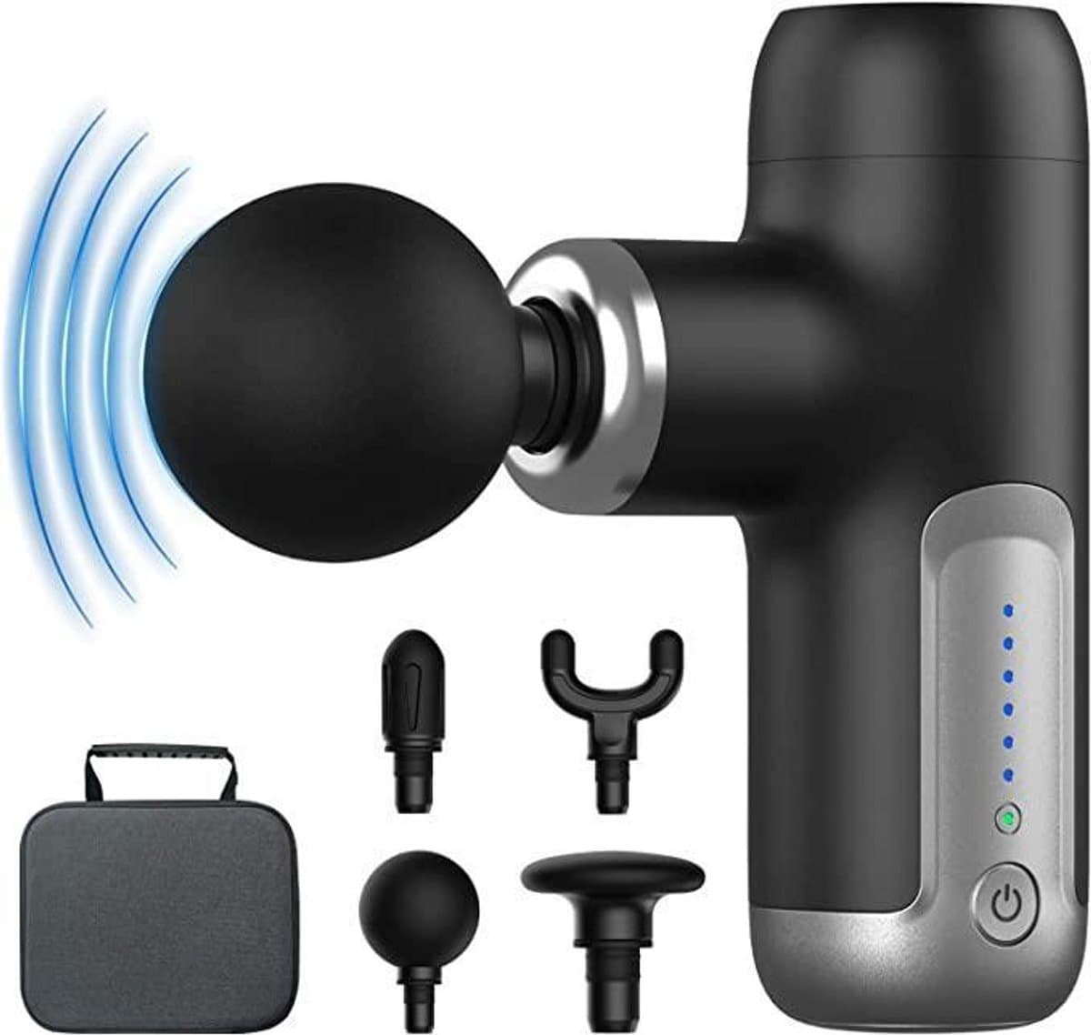 Namajunas - Massage gun - Spiermassager - Uitgerust met 4 massagekoppen - 6 intensiteitsniveaus - Zwart - Massage pistool - Opbergcase - Krachtig en Draadloos Sport en Relax Massage Apparaat - Draadloos - afbeelding 1