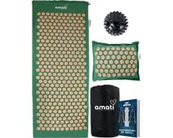 Amati Spijkermat XL - 130 x 50 cm - met kussen - Massagebal - Acupressuur Mat - Shakti Mat - Groen - afbeelding 1