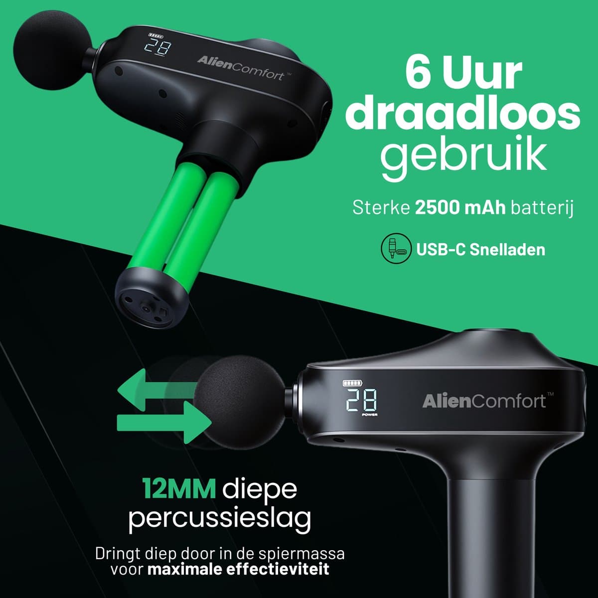 AlienComfort™ Massagegun Kepler-22b - Inclusief 6 Massagekoppen - Met Opbergkoffer - Borstelloze motor - Massage gun - Massage Pistool - Massage thumbnail 6