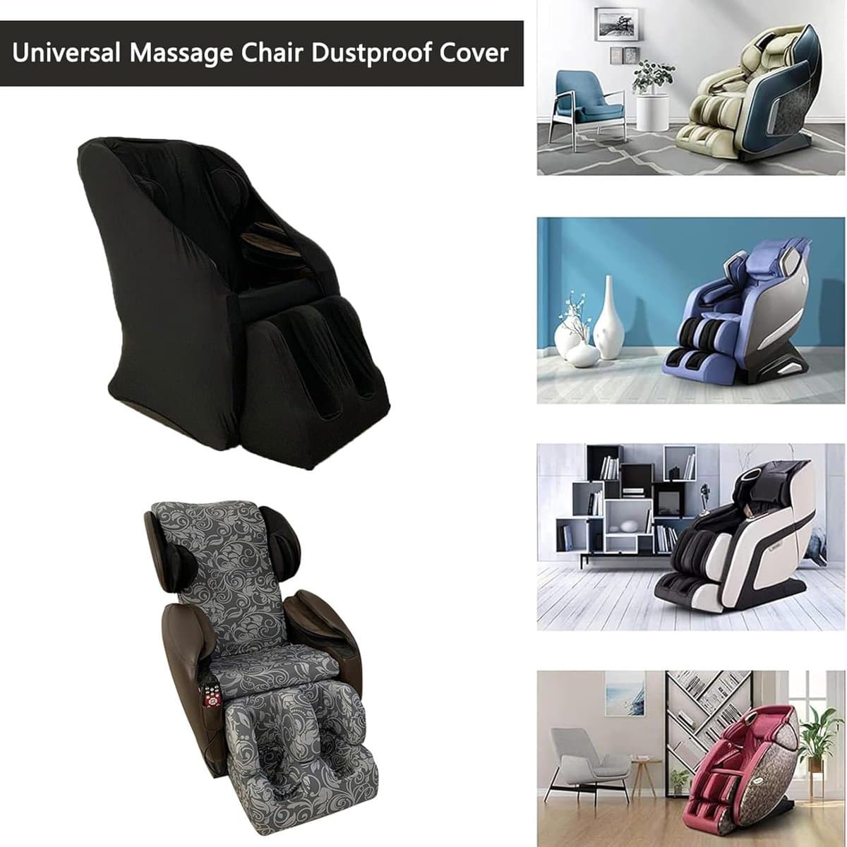 Massage Stoelhoes - Beschermhoes Stoel - Meubels Beschermen - Wasbaar Materiaal - Universeel Model - Zwart thumbnail 2