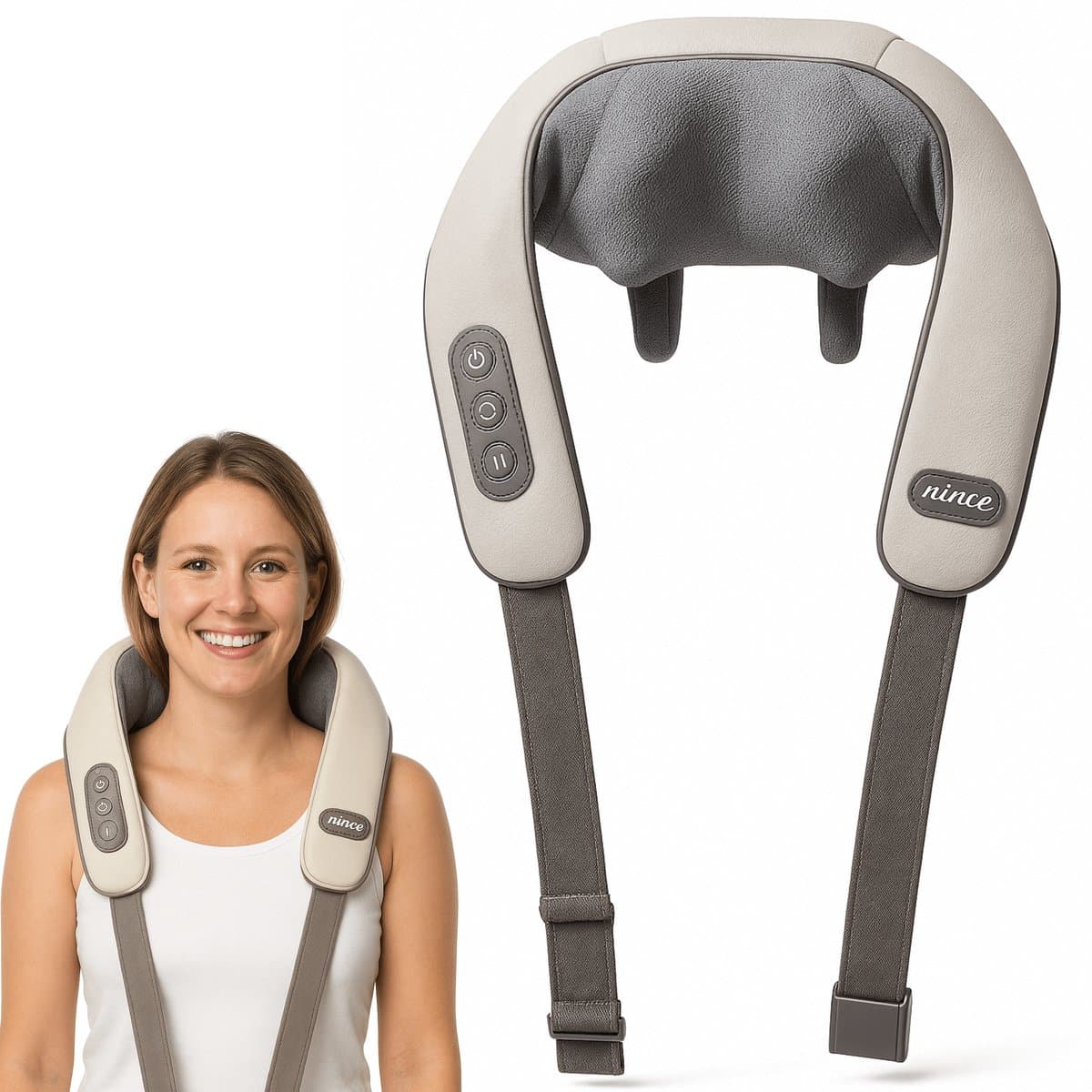Nince Nekmassage Apparaat - Shiatsu Massagekussen - Massagekussen - Elektrisch Nekmassage Apparaat - Nek en Schouder - Infrarood - afbeelding 1