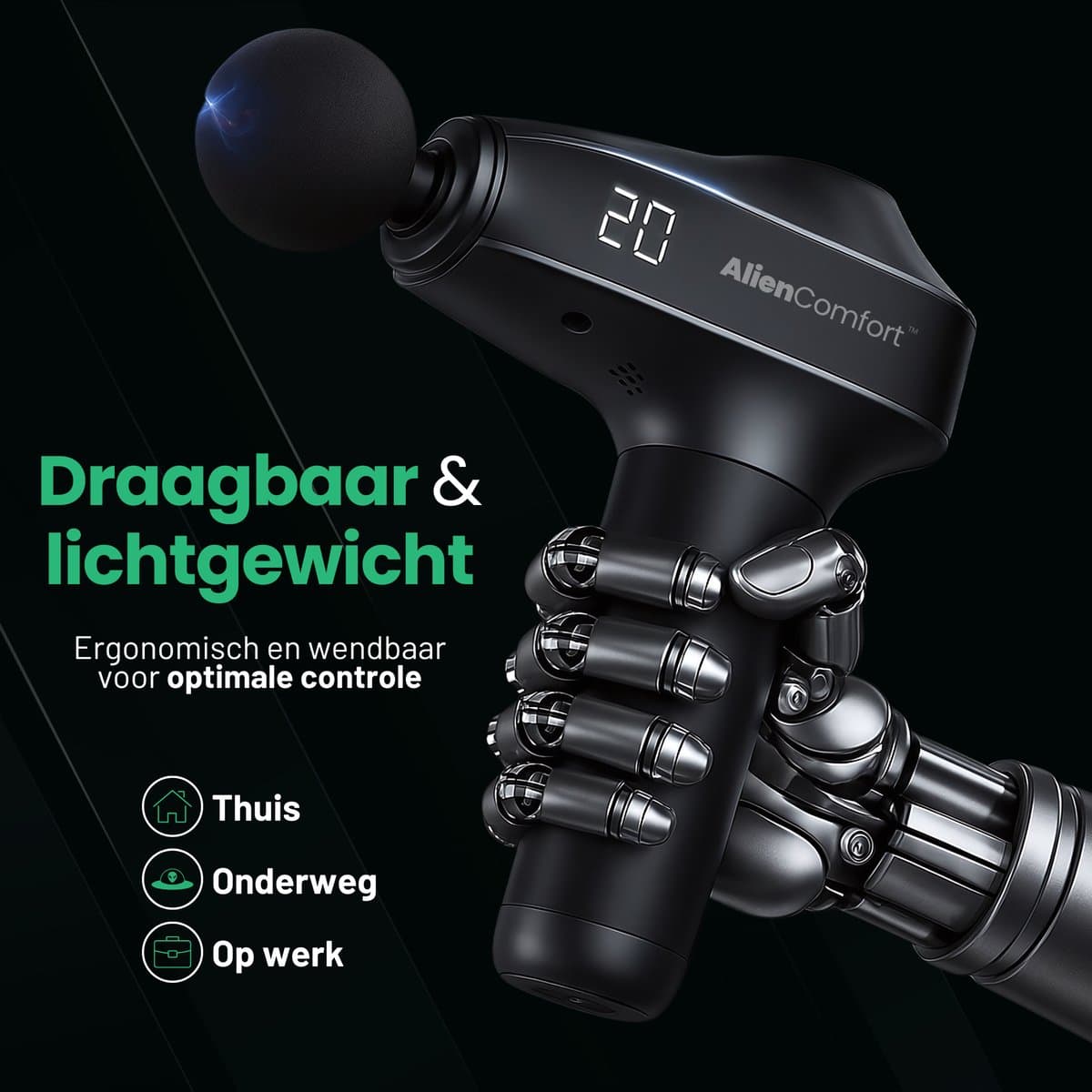 AlienComfort™ Massagegun Kepler-22b - Inclusief 6 Massagekoppen - Met Opbergkoffer - Borstelloze motor - Massage gun - Massage Pistool - Massage thumbnail 2