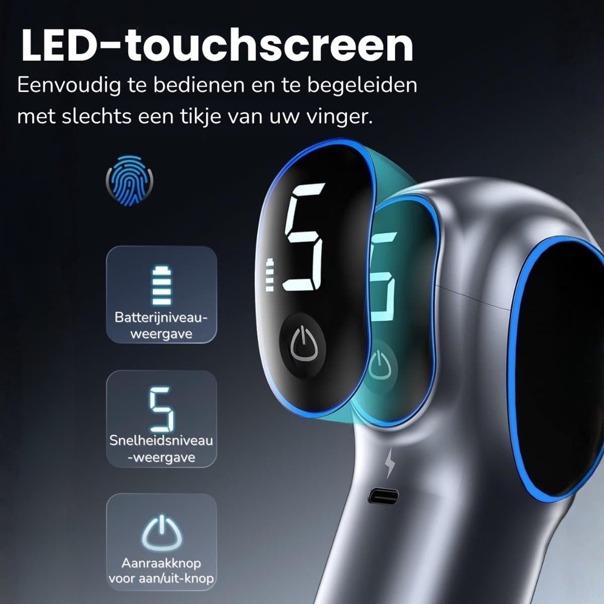 Massage Gun Professioneel Met Verlengarm - Massage Pistool - Sport en Relax Massage Apparaat - 4 Massagekoppen - Krachtig en Draadloos - Grijs thumbnail 3