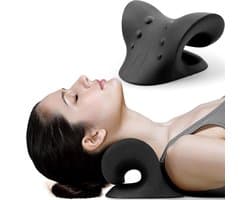 Nek- en schouderontspanner - Cervicale tractietool voor TMJ-pijn en nekcorrectie, massagekussen voor de wervelkolom, nekstrekker (zwart) - afbeelding 1