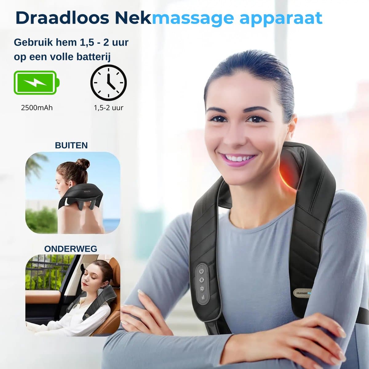 Health Bay® Human Feel - Nekmassage Apparaat - Massage Apparaat voor Nek en Schouder - Shiatsu Massagekussen Draadloos - Jouw Persoonlijke Masseur voor Thuis thumbnail 9