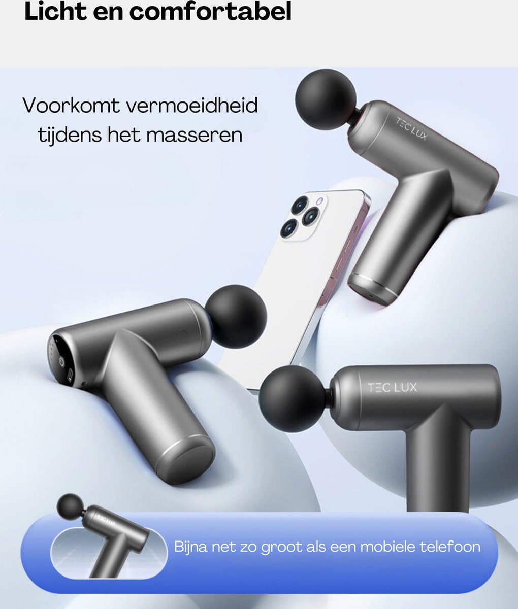 Tec Lux® Massage gun - Sport & Relax Massage Apparaat - Professioneel Massage Pistool - Fitness -Ontspanning - Stressverlichting - Spierherstel - Revalidatie - 6 Massagekoppen thumbnail 5