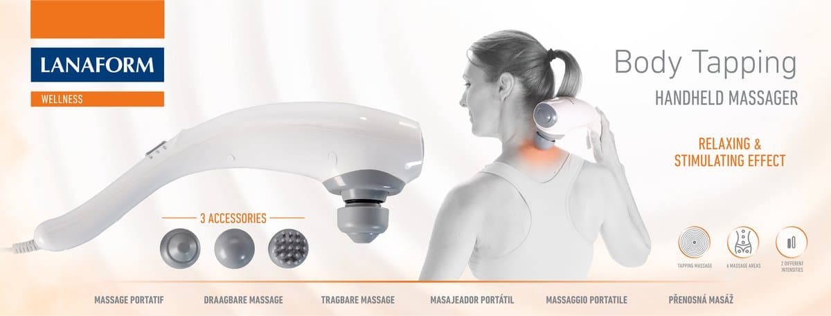 Lanaform - Body Tapping - Massage Apparaat - Massage Gun - Massage Pistool - Sport En Relax Massage - Ontspannende Vibrerende Massage - 3 Massagehulpstukken - 2 Intensiteitsniveaus - Voor Het Hele Lichaam thumbnail 7