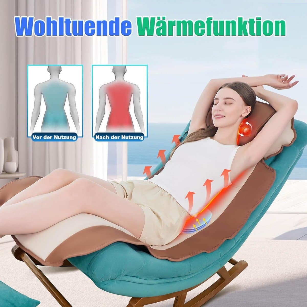 Massagemat Full Body met Warmte – Rugmassage & Lendenondersteuning – 4 Massagemodi & 6 Motoren – Verstelbare Pasvorm (1,5–1,8 m) – Ontspanning & Spierherstel thumbnail 6