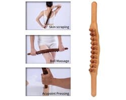 Massage - Massage Apparaat - Voor Rug, Nek, Schouder, Buik, Taille, Armen, Benen, etc. - Massage Stok Hout - Houten Massage Stok - Massage Stok Hout XL - 20 Massage Ballen - Gua Sha Massage Stick - 1 Stuk - Hout Kleur