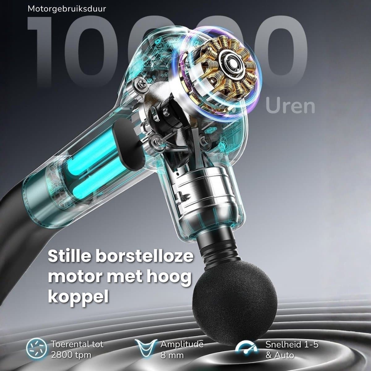 Massage Gun Professioneel Met Verlengarm - Massage Pistool - Sport en Relax Massage Apparaat - 4 Massagekoppen - Krachtig en Draadloos - Grijs thumbnail 2