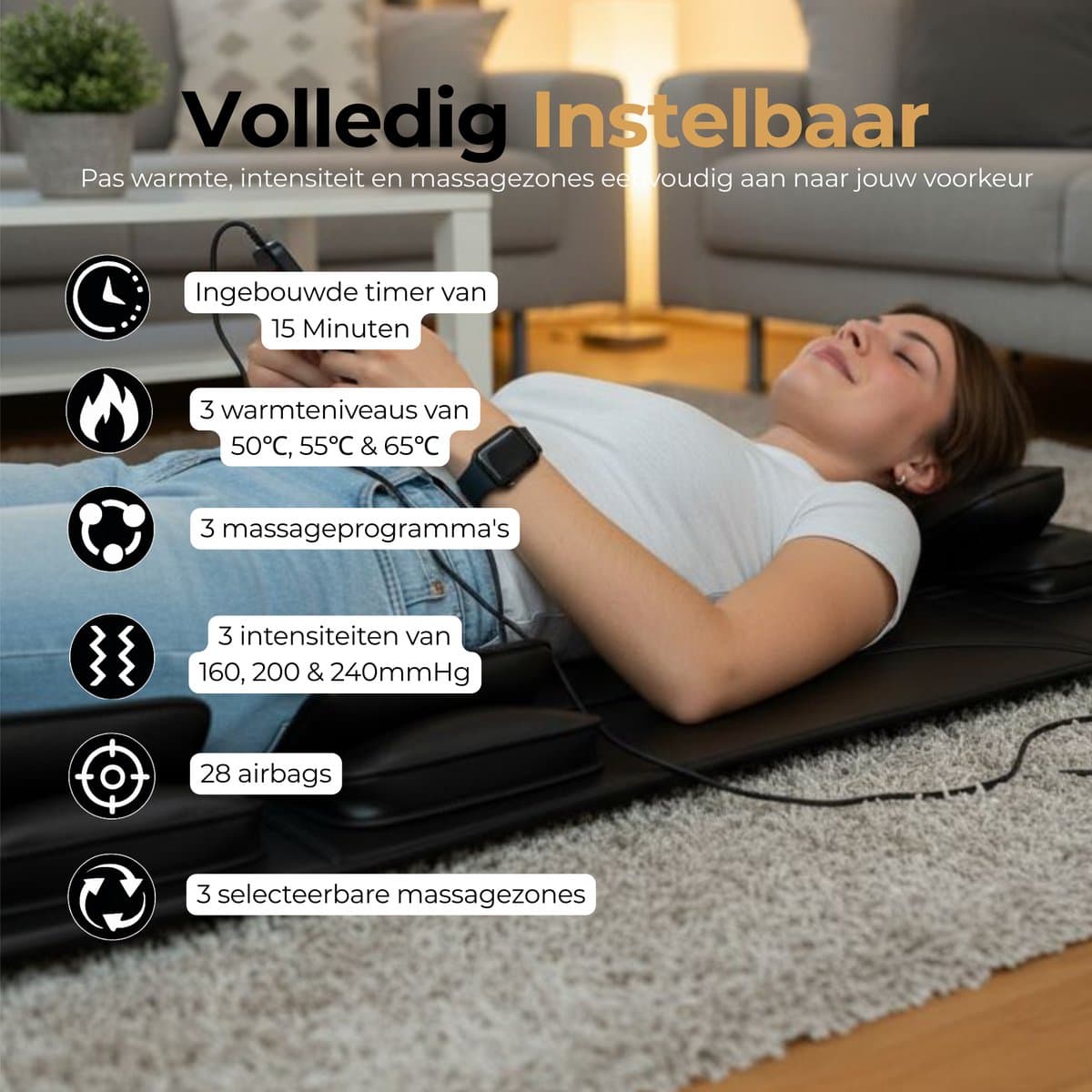MusclePro RecoveryBed Elite - Massagematras met warmte - luchtcompressie massage - Massage mat - Massage apparaat - Rugmassage en Nekmassage apparaat - Massagekussen - Zwart thumbnail 4