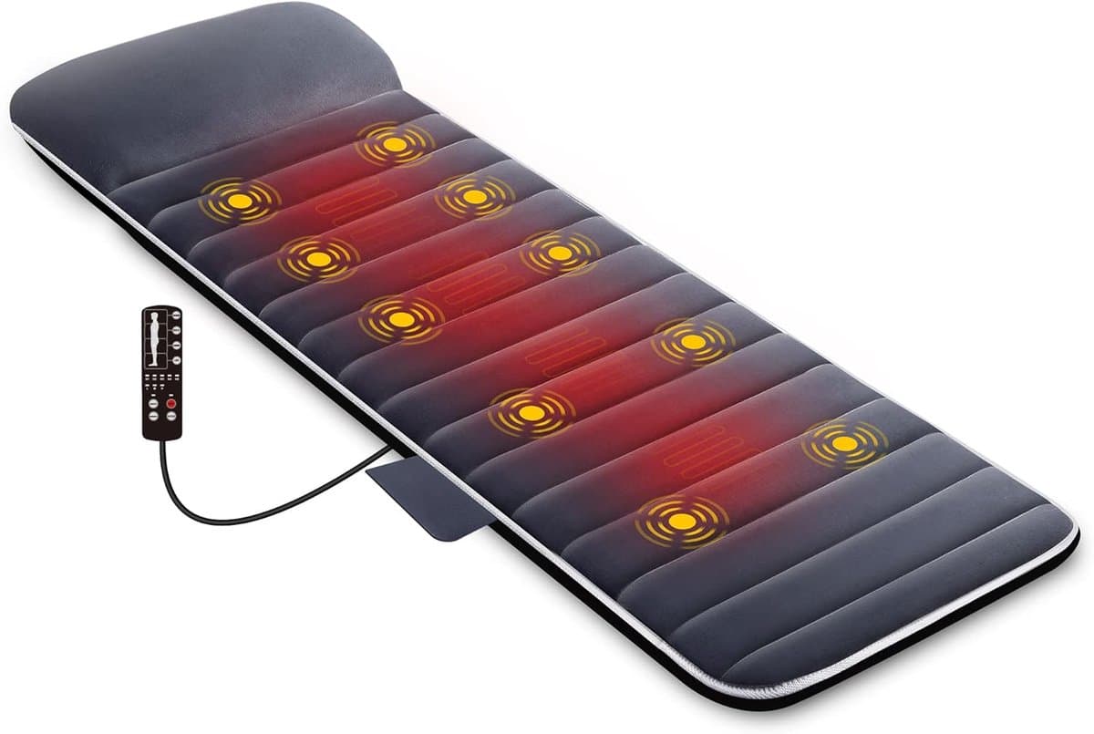 MELVRA Massagemat - Lichaamsmassage Mat - 10 Vibratiemotoren - 4 Verwarmingskussens - Voor Rug, Benen en Lumbale Wervelkolom - Massage & Warmte - Voor Mannen & Vrouwen - Cadeau - afbeelding 1