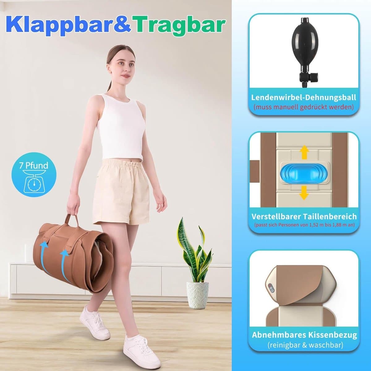 Massagemat Full Body met Warmte – Rugmassage & Lendenondersteuning – 4 Massagemodi & 6 Motoren – Verstelbare Pasvorm (1,5–1,8 m) – Ontspanning & Spierherstel thumbnail 7