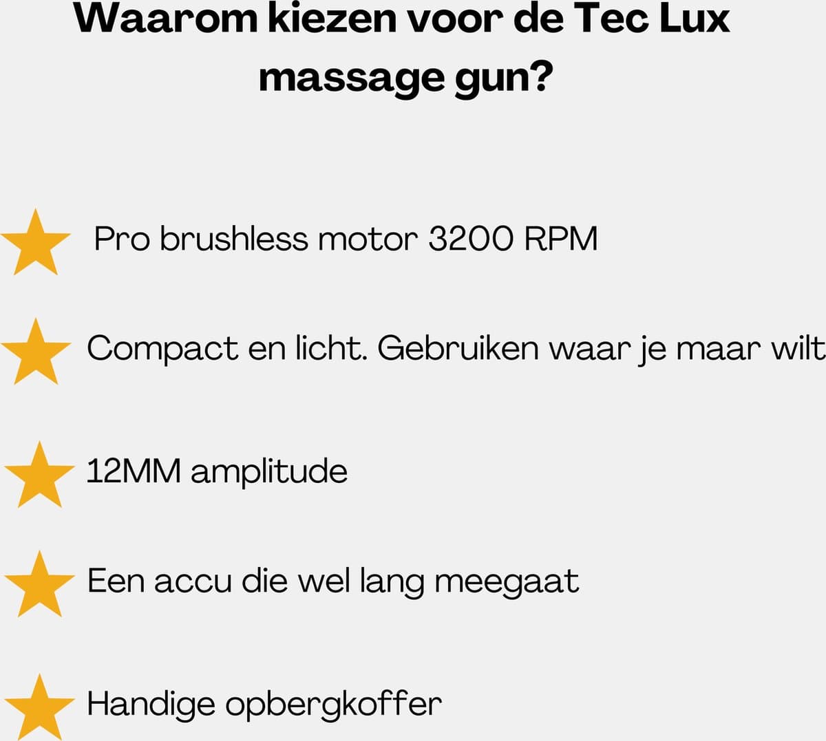 Tec Lux® Massage gun - Sport & Relax Massage Apparaat - Professioneel Massage Pistool - Fitness -Ontspanning - Stressverlichting - Spierherstel - Revalidatie - 6 Massagekoppen thumbnail 9